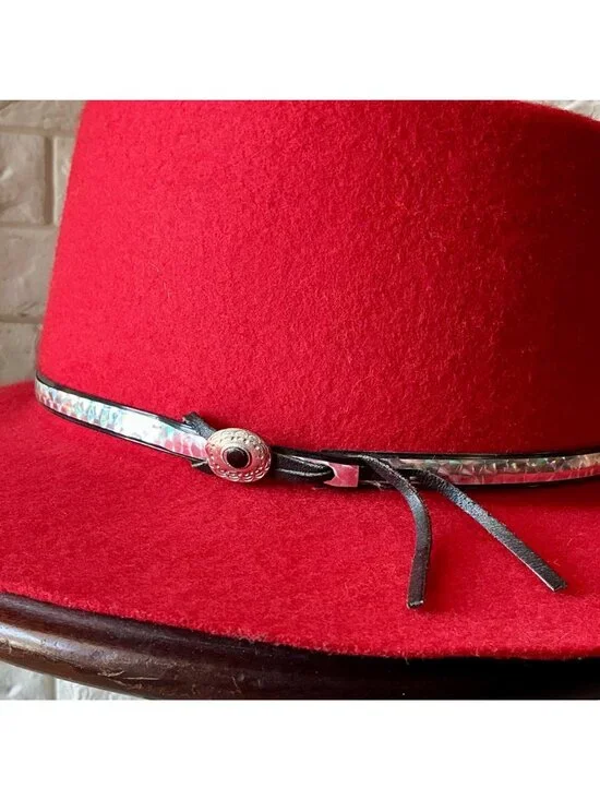 VIntage Red 100% Wool Felt Western Hat Silver Concho Hatband - Picture 4 of 11